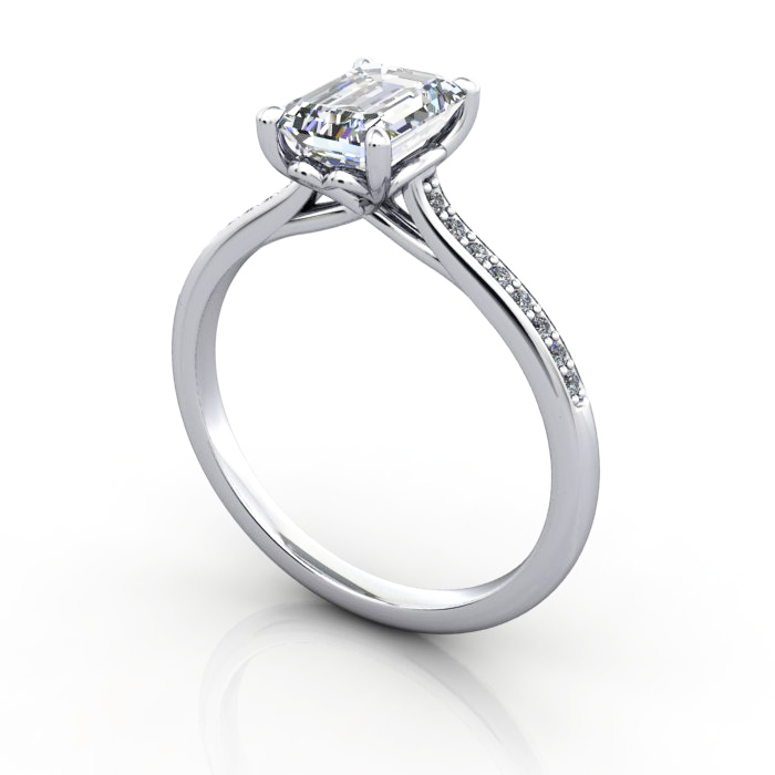 Thumb Emerald Diamond Ring with Accents RSA1 White Gold 3D