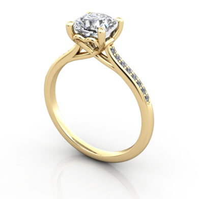 Thumb Cushion Diamond Ring with Accents RSA1 Yellow Gold 3D