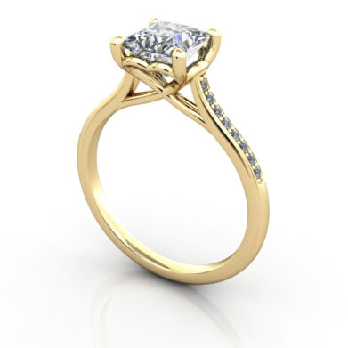 Thumb Princess Diamond Ring with Accents RSA1 Yellow Gold 3D