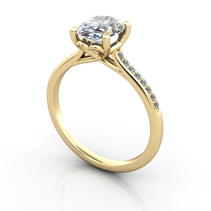 Thumb Oval Diamond Ring with Accents RSA1 Yellow Gold 3D