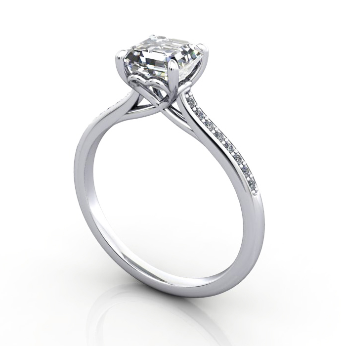 Thumb Asscher Diamond Ring with Accents RSA1 White Gold 3D