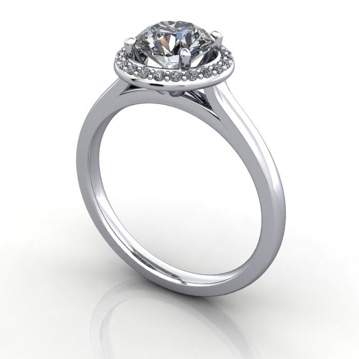 Halo Diamond Ring, Round, Platinum, RH1, 3D Thumbnail