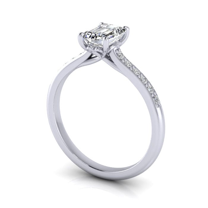 Engagement Ring, White Gold, Emerald Cut Diamond, RSA1, 3D