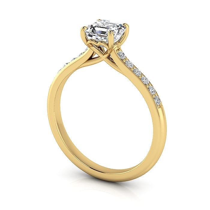 Engagement Ring, Yellow Gold, Asscher Cut Diamond, 3D