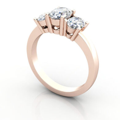 Oval Cut Trilogy Diamond Ring RT13 Rose Gold 3D