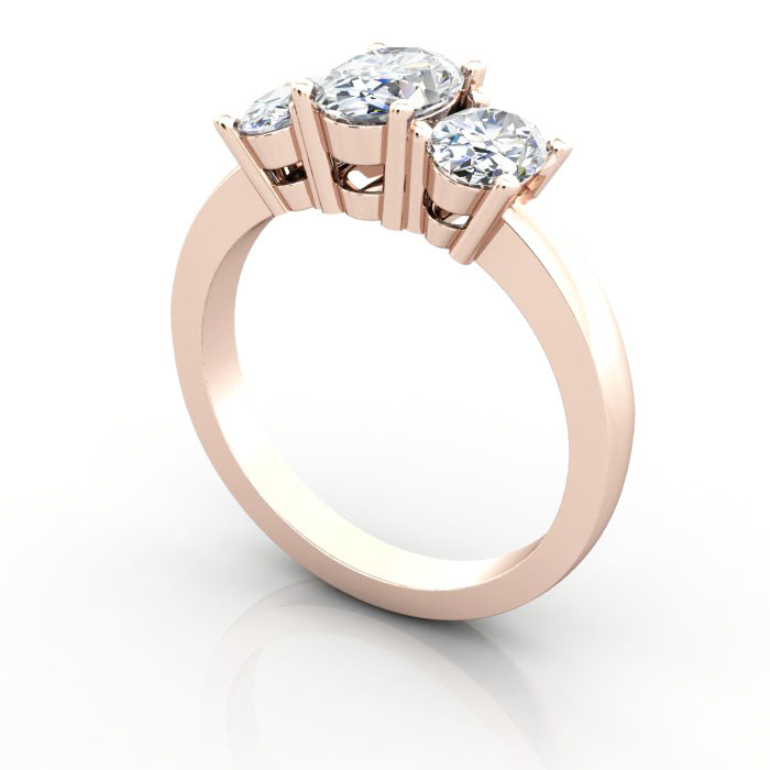 Oval Cut Trilogy Diamond Ring RT13 Rose Gold 3D