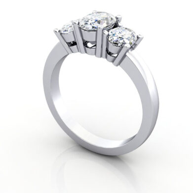 Oval Cut Trilogy Diamond Ring RT13 White Gold 3D