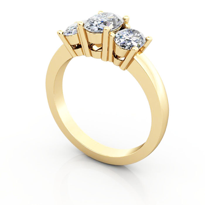 Oval Cut Trilogy Diamond Ring RT13 Yellow Gold 3D