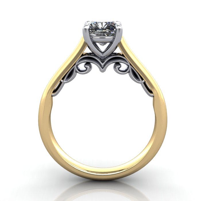 Solitaire Diamond Ring, RS35. Yellow Gold, Cushion, TF