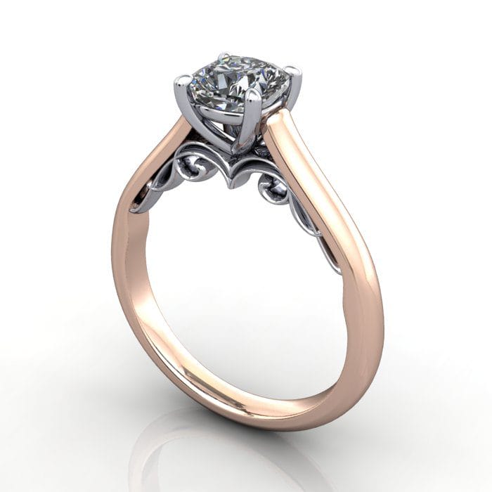 Solitaire Diamond Ring, RS35. Rose Gold, Cushion, 3D Solitaire Diamond Ring, RS35. Rose Gold, Cushion, 3D