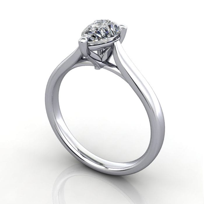 Pear Diamond Ring, RS41, white gold, 3D
