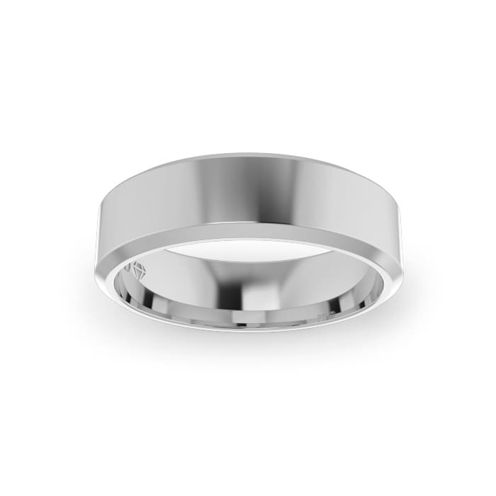 Gents-Bevelled Wedding-Ring-White-Gold-6mm-Top