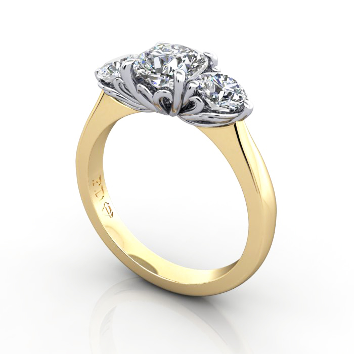 Engagement Ring RT3-Cush-YG-3D