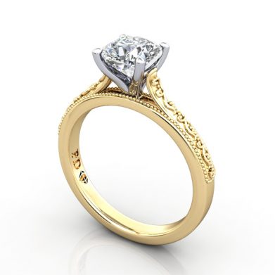 Cushion Edgagement Ring, Yellow Gold,RS50, 3D