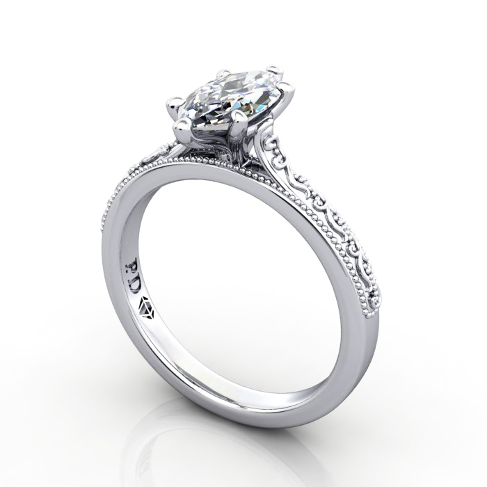 Marquise Engagement Ring, White Gold, RS50, 3D