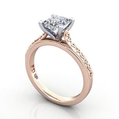 Princess Engagement Ring, Rose Gold, RS50, 3D