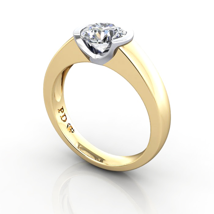 Round Engagement Ring, Yellow Gold, RS39, 3D