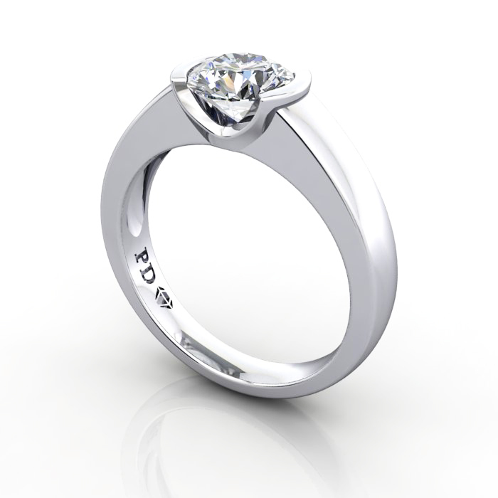 Round Engagement Ring, White Gold, RS39, 3D Round Engagement Ring, White Gold, RS39, 3D
