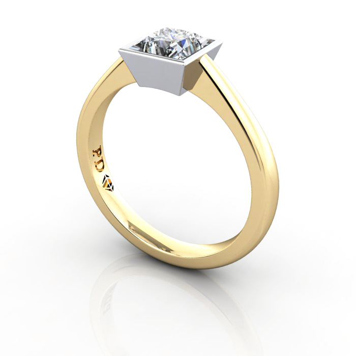 Princess Engagement Ring, Yellow Gold, RS10, 3D Princess Engagement Ring, Yellow Gold, RS10, 3D