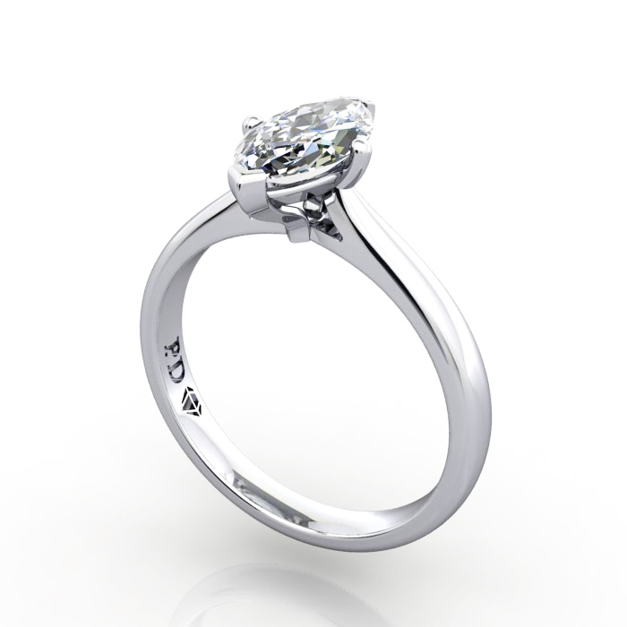 Marquise Engagement Ring, RS28, White Gold, 3D Marquise Engagement Ring, RS28, White Gold, 3D
