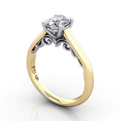Oval Engagement Ring, Yellow Gold, RS35, 3D