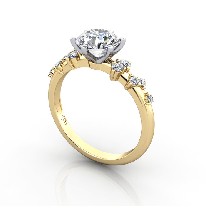 Solitaire ring with scatter accents, RSA11, YG, 3D