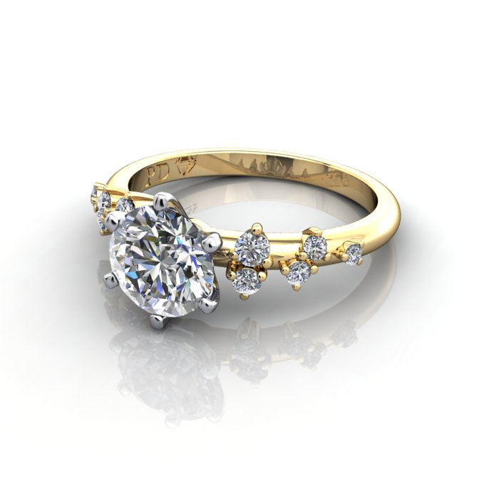 Solitaire ring with scatter accents, RSA11, YG, LF