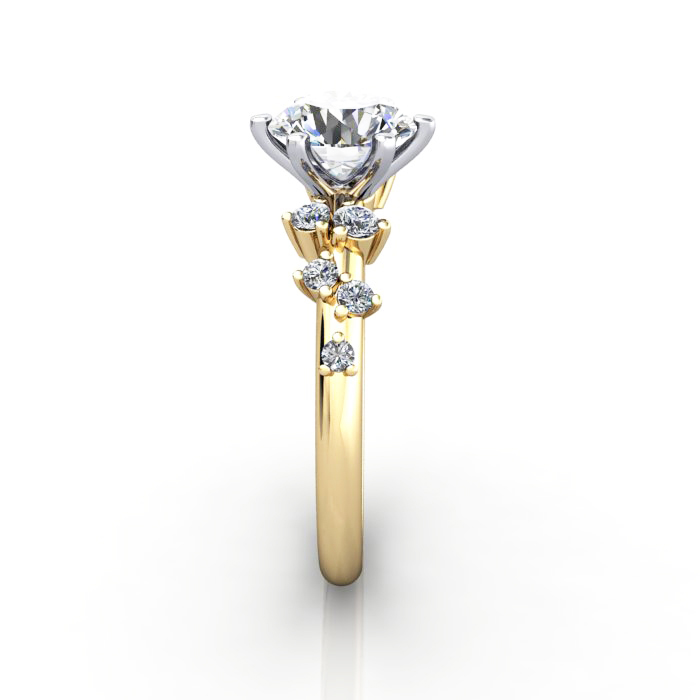 Solitaire ring with scatter accents, RSA11, YG, SV