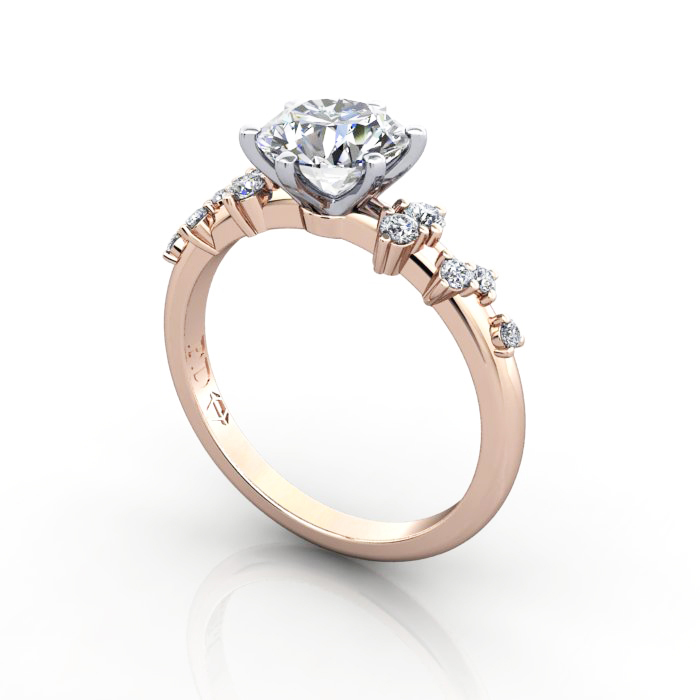 Solitaire ring with scatter accents, RSA11, RG, 3D Solitaire ring with scatter accents, RSA11, RG, 3D