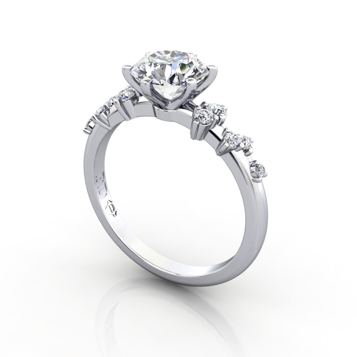 Solitaire ring with scatter accents, RSA11, Plat, 3D