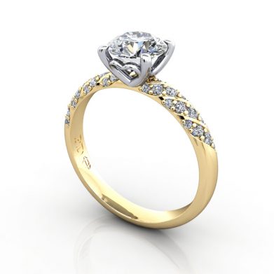 Solitaire ring with twist accent, RSA7, YG, 3D