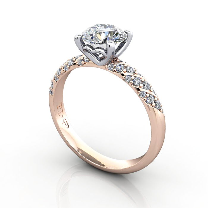 Solitaire ring with twist accent, RSA7, RG, 3D Solitaire ring with twist accent, RSA7, RG, 3D