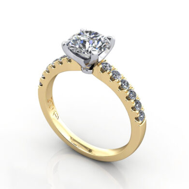 Engagement Ring, YG, Round Brilliant cut diamond, RSA4, 3D