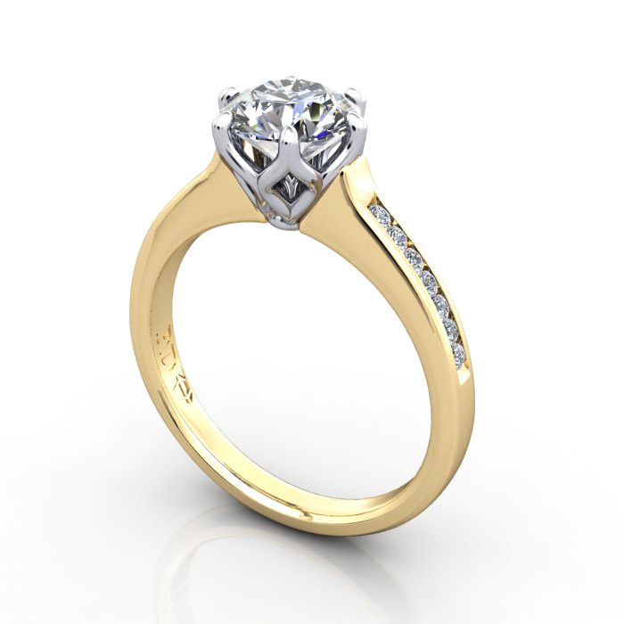 Engagement Ring, YG, Round diamond, RSA3, 3D