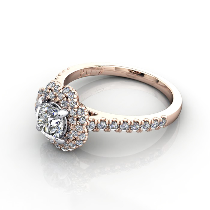 Halo Engagement Ring, Rose Gold, RH7, LF