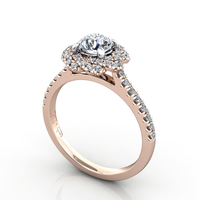 Halo Engagement Ring, Rose Gold, RH7, 3D Halo Engagement Ring, Rose Gold, RH7, 3D