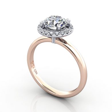 Halo Engagement Ring, Rose Gold, RH6, 3D
