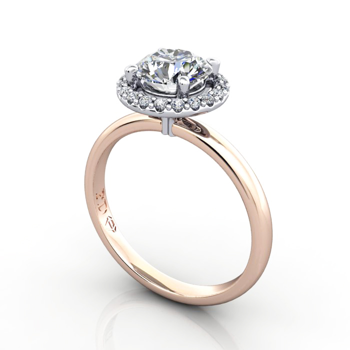 Halo Engagement Ring, Rose Gold, RH6, 3D