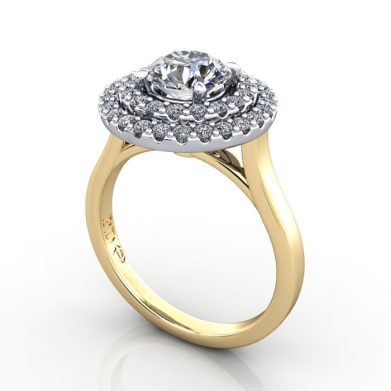 Halo Engagement Ring, Yellow Gold, RH5, 3D