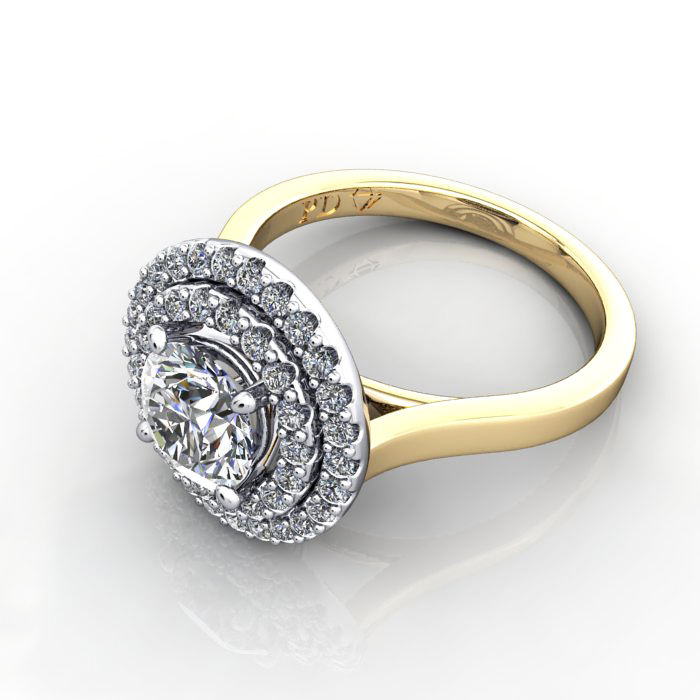 Halo Engagement Ring, Yellow Gold, RH5, LF