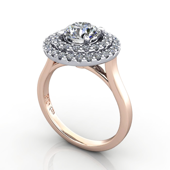 Halo Engagement Ring, Rose Gold, RH5, 3D
