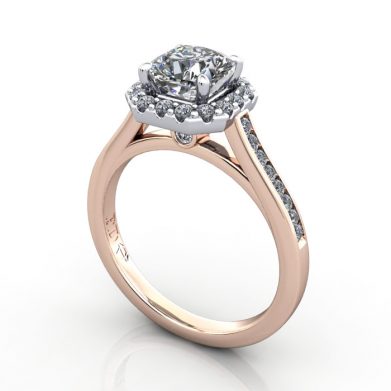 Cushion Engagement Ring, Rose Gold, RH4, 3D