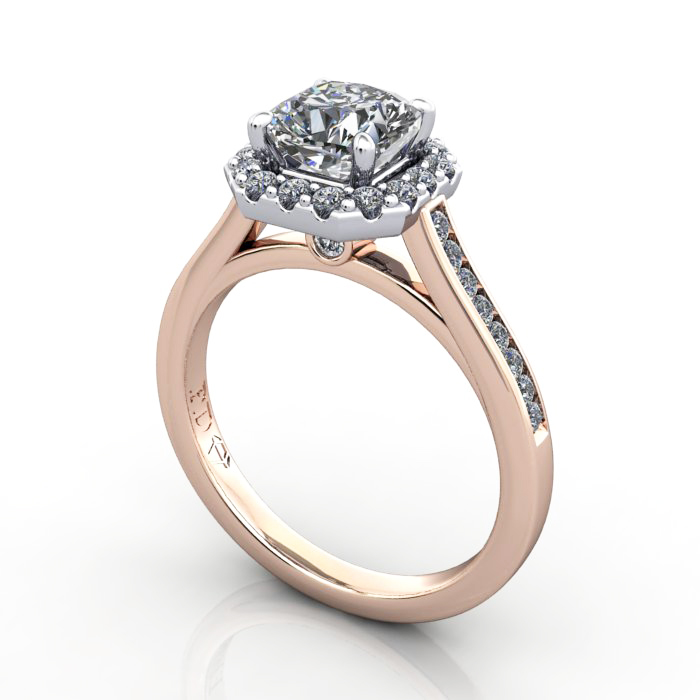 Cushion Engagement Ring, Rose Gold, RH4, 3D