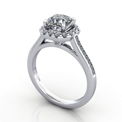 Cushion Engagement Ring, Platinum, RH4, 3D