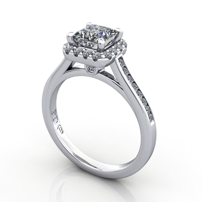 Princess Engagement Ring, Platinum, RH4, 3D