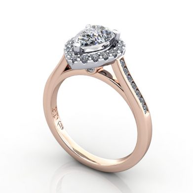Halo Engagement Ring, Rose Gold, RH4, 3D