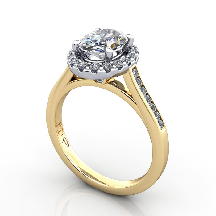 Oval Engagement Ring, Yellow Gold, RH4, 3D
