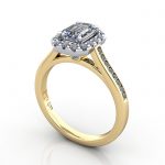 Emerald Engagement Ring, Yellow Gold, RH4, 3D