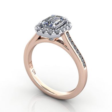 Emerald Engagement Ring, Rose Gold, RH4, 3D