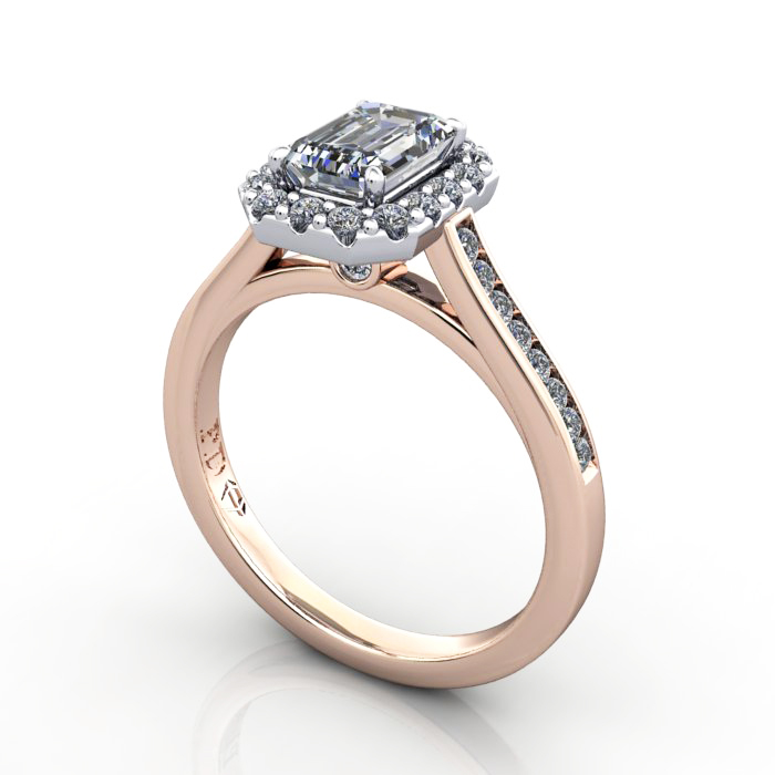Emerald Engagement Ring, Rose Gold, RH4, 3D Emerald Engagement Ring, Rose Gold, RH4, 3D